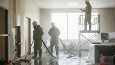 Berkeley, CA water damage restoration team cleaning up burst pipe damage in a home