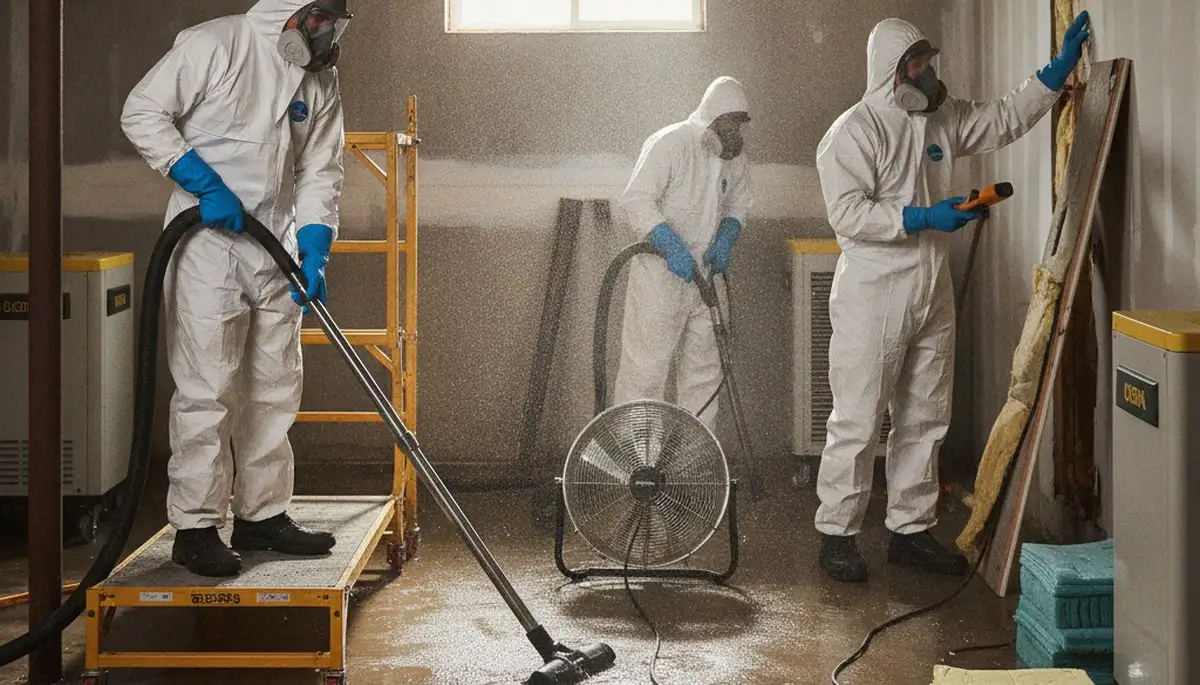 Berkeley, CA water damage team cleaning up burst pipe damage in a home