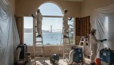 Water damage restoration crew in Berkeley, CA inspecting a flooded property for cleanup and repairs