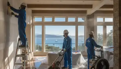 Water damage restoration team in Berkeley, CA inspecting and drying a damaged property