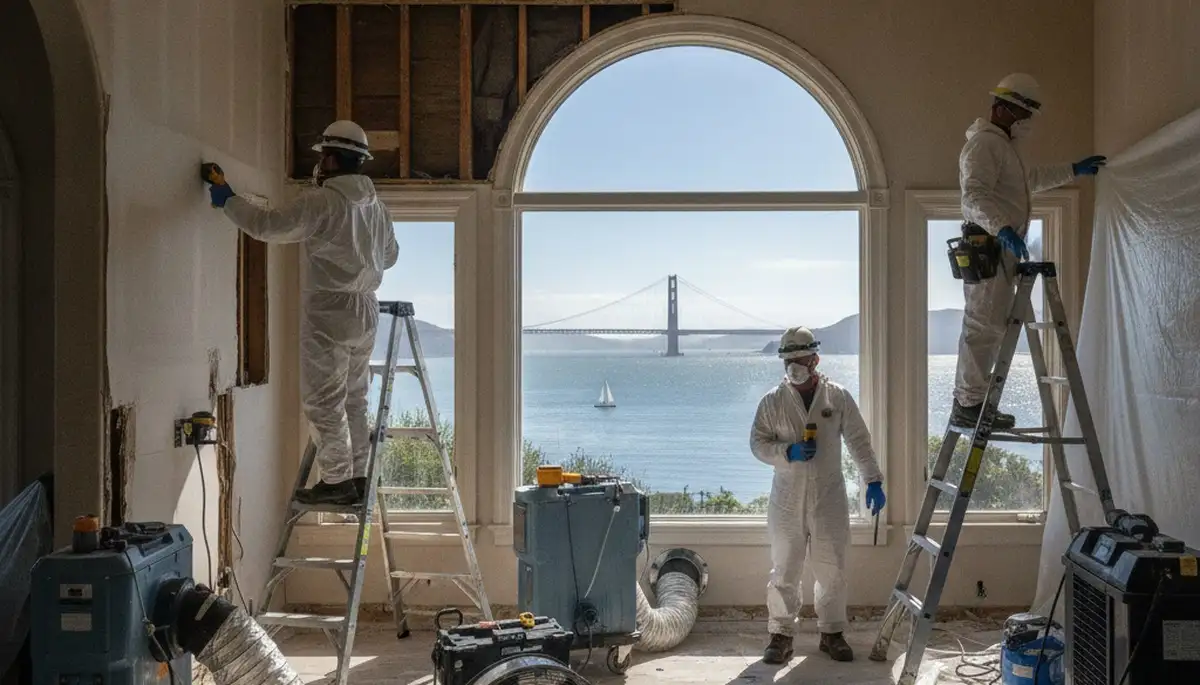 Water damage restoration crew in Berkeley, CA inspecting property for water damage cleanup