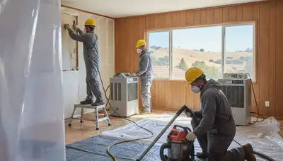 Water damage restoration team in Berkeley, CA inspecting flooded property for cleanup and repair