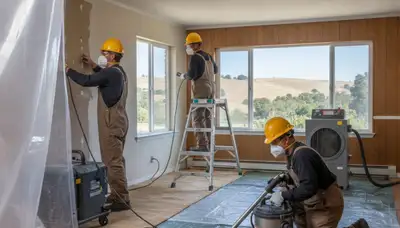 Water damage restoration team in Berkeley, CA inspecting moisture damage in a home